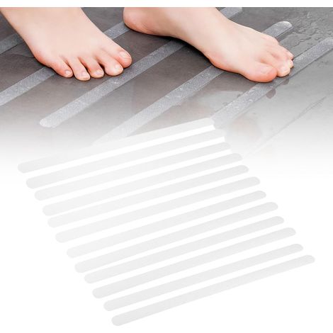 Ruban antidérapant de sécurité, 25 bandes adhésives pour marches d’escalier, adhésif à forte adhérence, texture transparente invisible, revêtement antidérapant discret pour escaliers intérieurs (1/5)