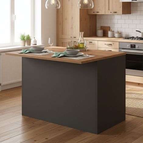 Dmora - Isla de cocina Emmanuel, mesa auxiliar de almacenaje, mueble de cocina con 2 puertas, 100% Made in Italy, 125x90h90 cm, Antracita y Roble