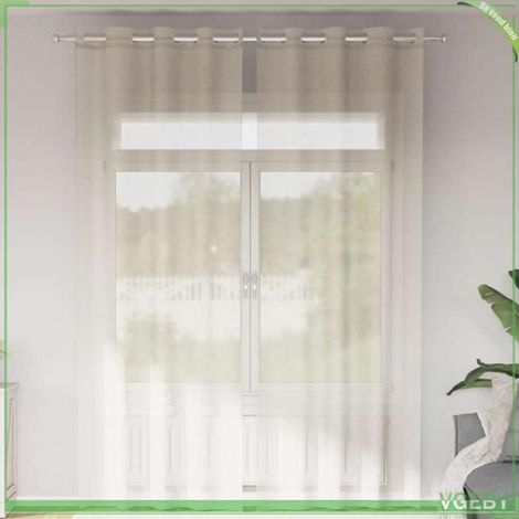Rideaux en voile - Crème - 140x300 cm - 100% polyester - 8 œillets par rideau (1/5)