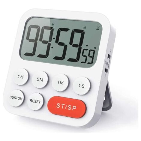 QORVA-Minuteur de Cuisine, Minuterie Cuisine, Minuteur Digital Chronomètre et Compte à Rebours, 3 Niveaux de Volume pour Examen, Réunion, sans Bruit - Blanc (1/5)