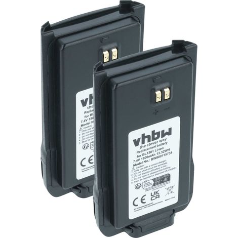 vhbw 2x Akku kompatibel mit Hyt / Hytera TC-446S, TC-500S, TC-508U1, TC-448, TC-508U, TC-508 Funkgerät, Walkie Talkie (1800 mAh, 7,4 V, Li-Ion)