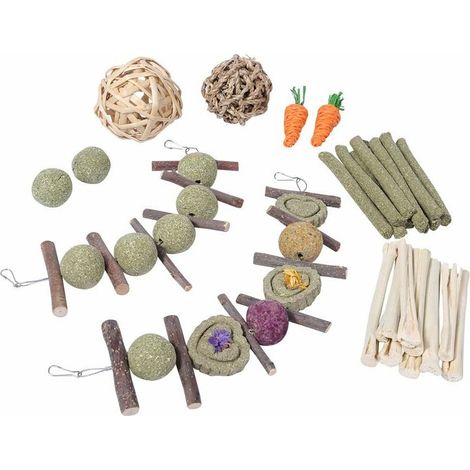 Bunny apple sticks, a bunch of bunny chew toys, guinea pig snacks and pet food (1/5)
