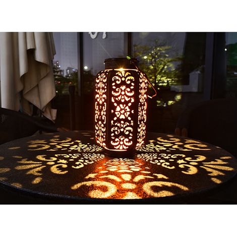 Lanterne Solaire Extérieure - En Métal - Projection De Motifs - Fonctionne 8 à 10 Heures - Pour Jardin Balcon Terrasse - 1 Pièce (1/5)