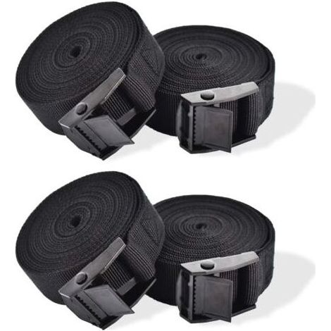 Sangles à cliquet 25 mm Noires, 4 Pièces Sangles d'arrimage 1 m avec verrou de serrage pour moto et remorque (1/5)