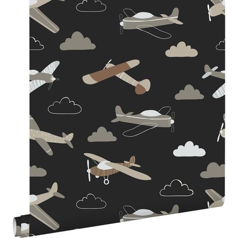 papier peint avions noir et marron - ESTAhome (1/5)