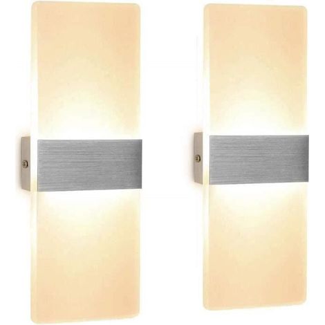 2 Pcs Applique LED Intérieur 12W Applique Murale Acrylique Eclairage Moderne pour Salon Chambre Escalier Couloir Blanc chaud LBQ87 (1/4)