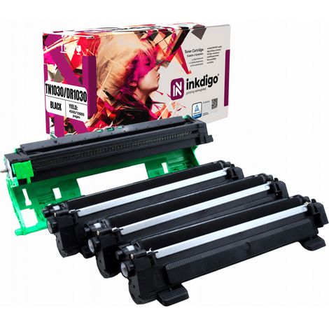 Tambor y tóner Inkdigo TN1030 DR1030 compatible con Brother DCP-1510 HL-1110. Certificado TÜV. (1/5)