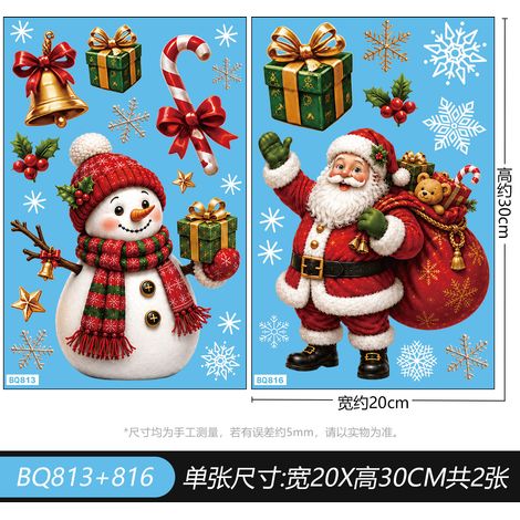 Autocollants Père Noël, flocons de neige blancs, autocollants bonhomme de neige pour vitres, décorations de Noël pour fenêtres, autocollants antistatiques pour fenêtres