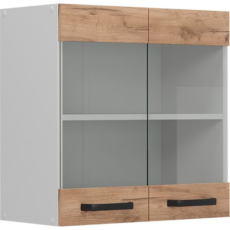 Küchenglasschrank R-Line, Goldkraft Eiche, 60 cm, Vicco