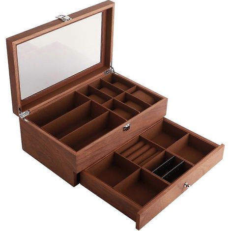 Boîte de rangement pour montres, double couche, étui de présentation rétro pour lunettes, organisateur de bijoux (1/5)