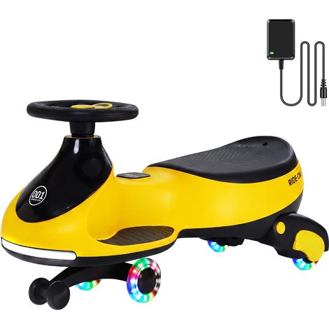 12V Coche Eléctrico para Niños con Rueda de Luz Colores, Coche Swing Niño, 360° Volante Giratorio, Pedale Eléctrico, 2 Velocidade MAX 5km/H, LED, Música(Amarillo) (1/5)