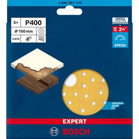 Bosch Expert Schleifpapier C470 150mm mit Multilochung, Körnung: K400 Körnung, Packungsinhalt: 5 Stück (1/5)