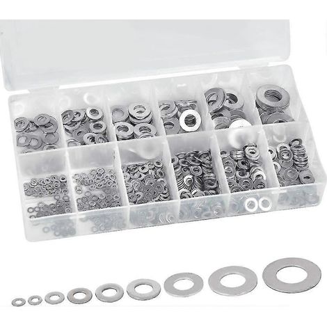 Rondelles plates en acier inoxydable, kit d'assortiment Werlet, rondelles larges et fines, M2/2.5/3/4/5/16/10/12 - Anneaux métalliques avec boîte en plastique pour bricolage et mécanique