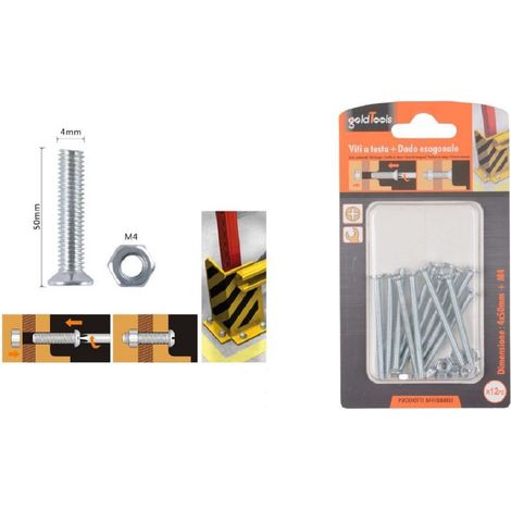Kaela - Set 12 Pezzi Viti Vite A Testa A Croce Piatta 4x50mm Con Dado Esagonale M4 90938 - (1/2)