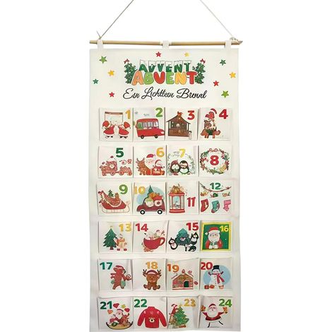 24-tägiger Adventskalender aus Stoff mit Snackbeuteln Nachfüllbarer Countdown-Kalenderbeutel für Süßigkeiten, Snacks, Wohnzimmer, Schlafzimmer, Wand, Tür, Kamin, Klassenzimmer (1/5)