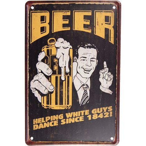 Plaque Métal Décorative Vintage 20x30 cm Décoration Murale Marron et Jaune Homme Bière - PANGIVO