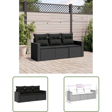The Living Store Salon de jardin 3 pcs avec coussins noir résine tressée - Salon De Jardin - Mobilier De Jardin - Salon Extérieur - Ensemble Canapé Jardin - Canapé D'extérieur (1/3)