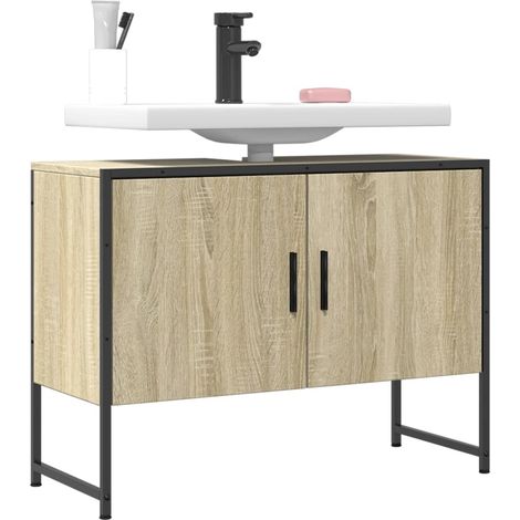 Armoire lavabo de salle de bain,Meuble de rangement chêne sonoma bois d'ingénierie CFW935430 (1/5)