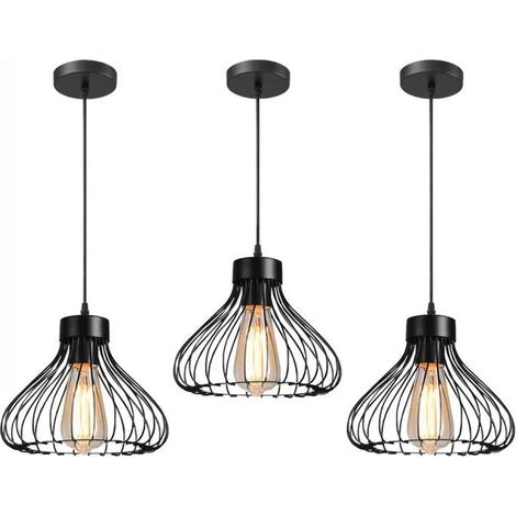 U-DO LOT DE 3 Lustre Suspension Créatif design Moderne Lampe Cage en Fer Noir Plafonnier Intérieur pour Couloir Bureau (1/4)