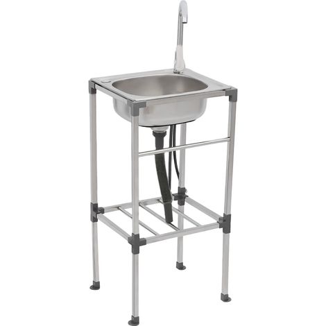 HAUTOUR Évier de cuisine sur pied en acier inoxydable avec meuble inférieur, lavabo mobile, 1 bac avec robinet et panier filtrant, évier commercial pour cuisine, 42 x 37 x 83 cm (1/5)