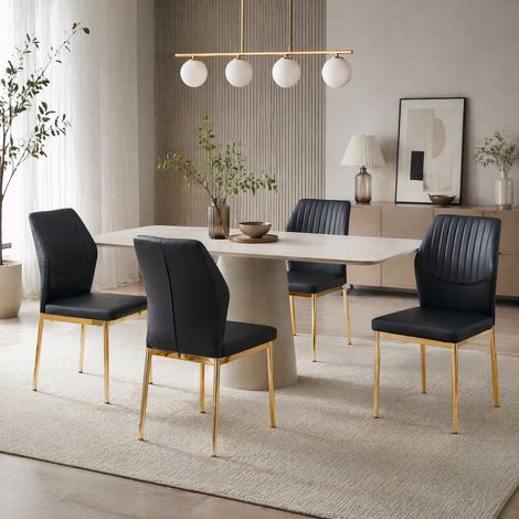 Set di 4 sedie da pranzo 43x42,6x93 cm in PU e metallo nero, moderne FloraGrace (1/5)
