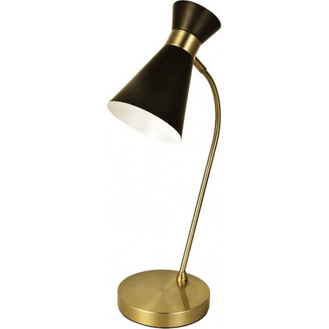 Lampe de bureau Abrila Petra noir cuir métal 48 cm