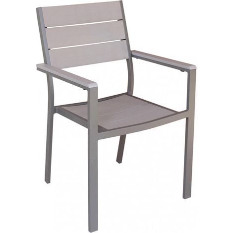 Sedia poltrona impilabile da esterno in alluminio con seduta e schienale in polywood effetto doghe Futy - DarkGrey (1/5)