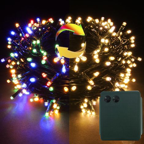 Guirlande lumineuse LED à piles - 11 modes et minuterie - Éclairage décoratif - Câble vert (multicolore et blanc chaud, 200 LED) (1/5)
