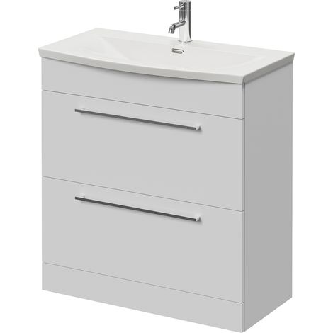 Napoli 390 Gloss White 800mm 2 Drawer Vanity Unit with Arc Basin - 800mm - Chrome 480mm Handle