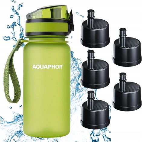 Botella de filtro AQUAPHOR CITY de 350 ml, color verde, juego de 5 cartuchos. (1/5)