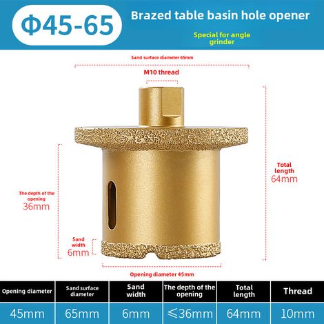 Trépan Diamant Pour Lavabo 45-65 Mm Double Couronne Perçage Propre Céramique Vasque Marbre Carotteuse Pour Évier Et (1/5)
