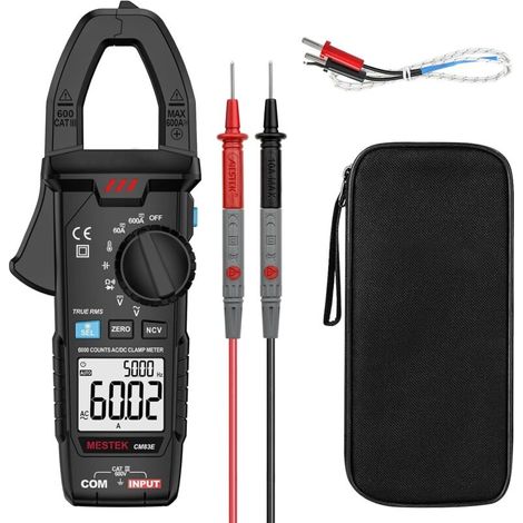 RHG Pince Ampèremétrique Numérique AC DC 0-600A Multimètre Clamp Automatique T-RMS Voltmètre Tester Mesure Courant/Tension/Température/Diode/Continuité/Résistance/Fréquence/Capacité NCV VFD Low-Z