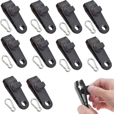 royaluxe -20 Pièces Pince d'Auvent, Clip de Tente d'Extéri, Multifonctionnel Noir Plastique Clips de Pinces de Camping avec Mousqueton en Acier Inoxydable pour Tenir La Bâche, Auvent (2 Styles (1/5)
