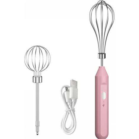 (Rose) Mini fouet électrique sans fil portable, fouet rechargeable portatif avec deux batteurs en acier inoxydable (1/3)
