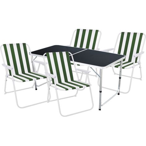 5-teiliges Campingmöbel Set schwarz 120x60x58/70cm grün-weiß-MMC330872B+4xMPO2600GW (1/4)