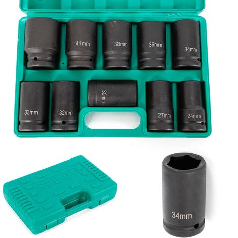 10tlg Schlagschrauber Kraftnuss Stecknüsse Set 24-46mm Kraft-Steckschlüsselsatz 1'' Langnuss für Schlagschrauber Sechseck (1/5)