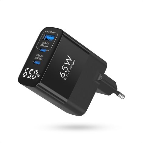 Chargeur USB C 65W,3 Ports Chargeur Rapide avec écran LED Puissance (1/5)
