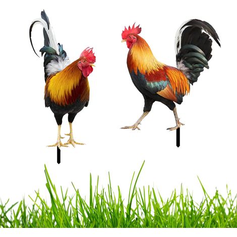 2 estacas de gallo para jardín, estatuas de acrílico, accesorios decorativos para jardín al aire libre, patio, césped, regalos.