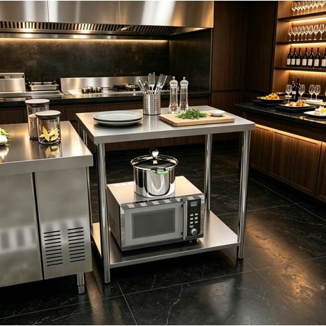 Tavolo da lavoro inox 90x60x86 cm in acciaio inox argento con ripiano FloraGrace (1/5)