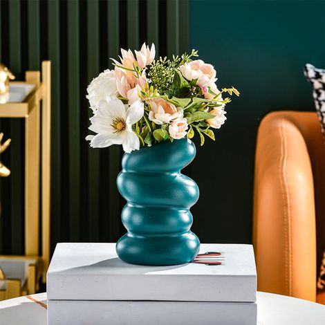 Vase - Plastique Imitation Céramique - Décoration Intérieure Salon Armoire TV - Fleurs Séchées Bouquets - 15 x 9 x 8 cm - Vert - Unité (1/5)