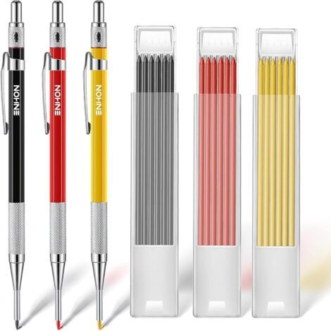 BUNTHAUS Crayons de Charpentier Mécanique avec 36 Recharges de 2 mm, Crayon de Menuiserie avec Taille Crayon Intégré, pour Travail du Bois Construction (1/5)