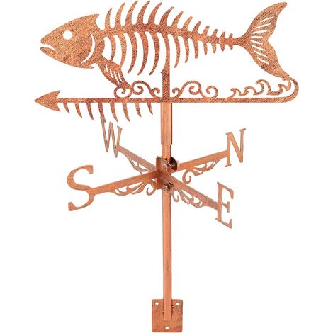 Metal Weathervane with Fish Ridge for Roof Red Copper Indicators Garden Weathervane Outdoor Wind Decor Designed for Patios Houses and Sheds Barns Rear Gazebos (1/5)