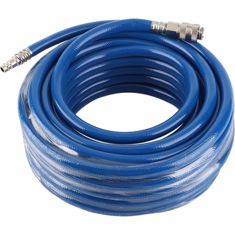 Tuyau pneumatique PVC souple 15M bleu avec raccord rapide 1/4" type européen pour compresseur air, 3 couches 20bar (1/5)
