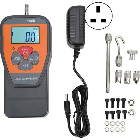 Jauge de force numérique RuoShui 500N, dynamomètre portatif à écran LCD rétroéclairé, mesure de traction et compression, alimentation AC 100-240V, prise UK, appareil de test de précision. (1/5)