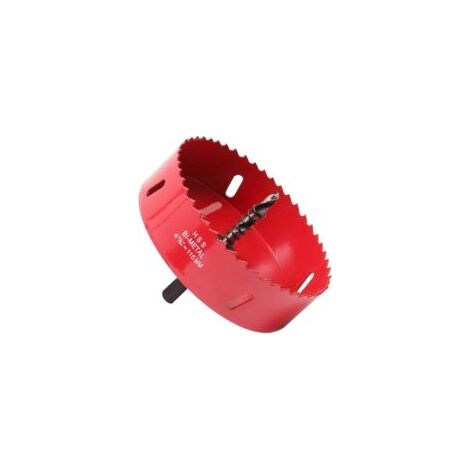 Sega a tazza - 115 mm - Acciaio rapido bimetallico HSS M42 - Sega a tazza con attacco esagonale e punta da trapano per legno, cartongesso e lamiera - 1 pezzo - Rosso - Crezuo