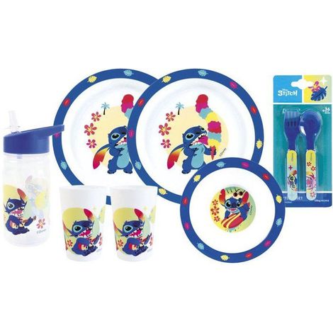 Tableware set - FUN HOUSE - DISNEY LILO AND STITCH - 2 Glasses, 2 Dinner plates (Ø22 cm), 1 Soup plate (Ø16 cm), Cutlery, Water bottle (1/3)