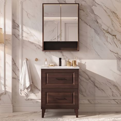 Ensemble meuble simple vasque encastrée 60cm et armoire miroir Moka Bois foncé (1/5)