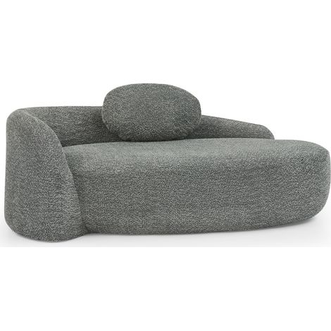 Sofá individual de teddy fleece gris oscuro con diseño redondeado y cojín (1/5)