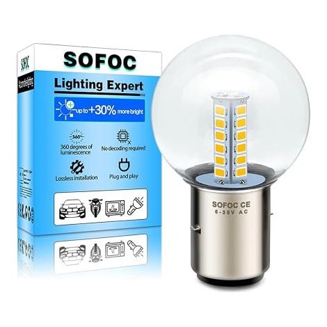 BA20D S2 LED Motorcycle Headlight Bulb Warm White 6V 12V 24V Compatible 6-30V AC/DC 2W G40 1:1 Design with Halogen Lamp 1 Piece (1/5)