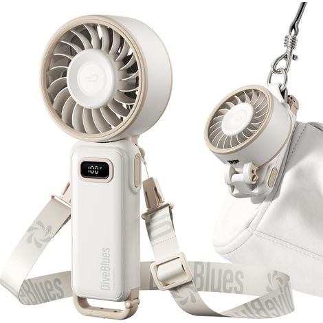 Ventilateur Portable Compact et Élégant avec Batterie - Usage Main, Bureau, Cou ou Pliable - Ventilation Jusqu'à 12 Heures - Idéal pour Bureau, Voyage, Plage, Camping (1/5)